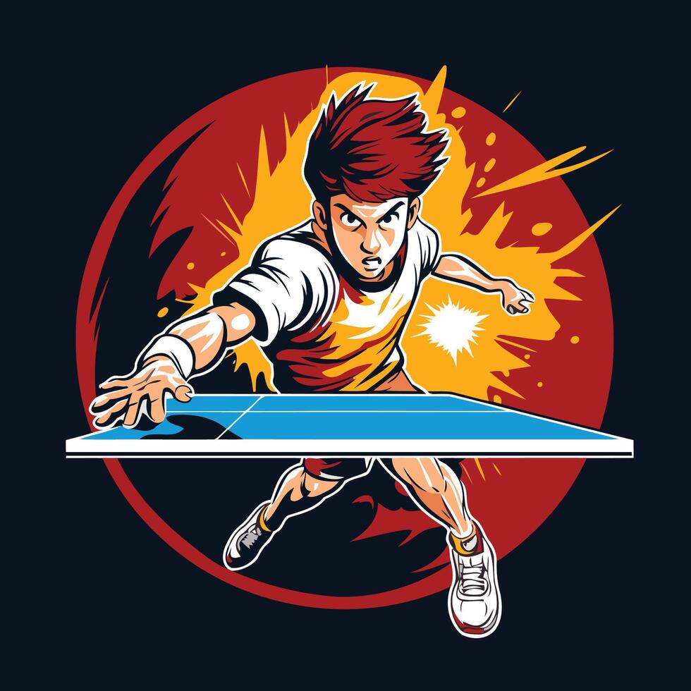 Man playing table tennis illustration of a young man playing table tennis vector