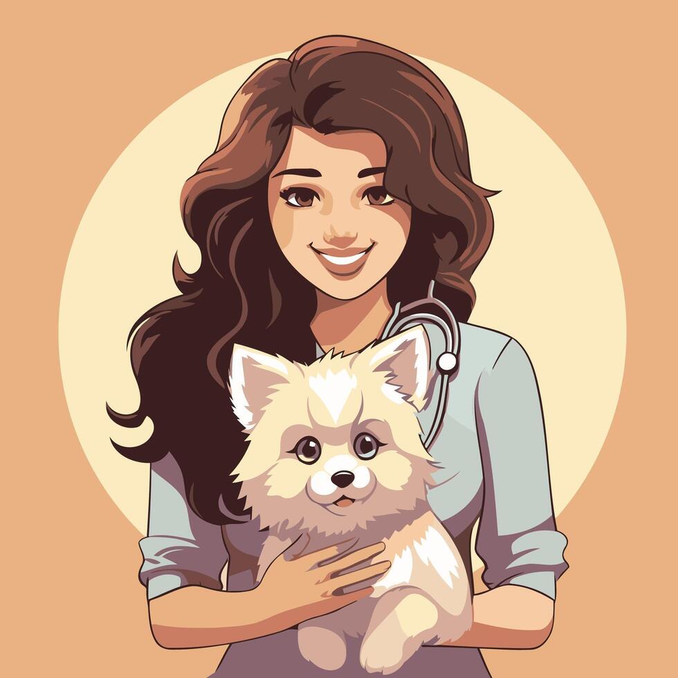 illustration of a beautiful girl with a dog in her arms vector