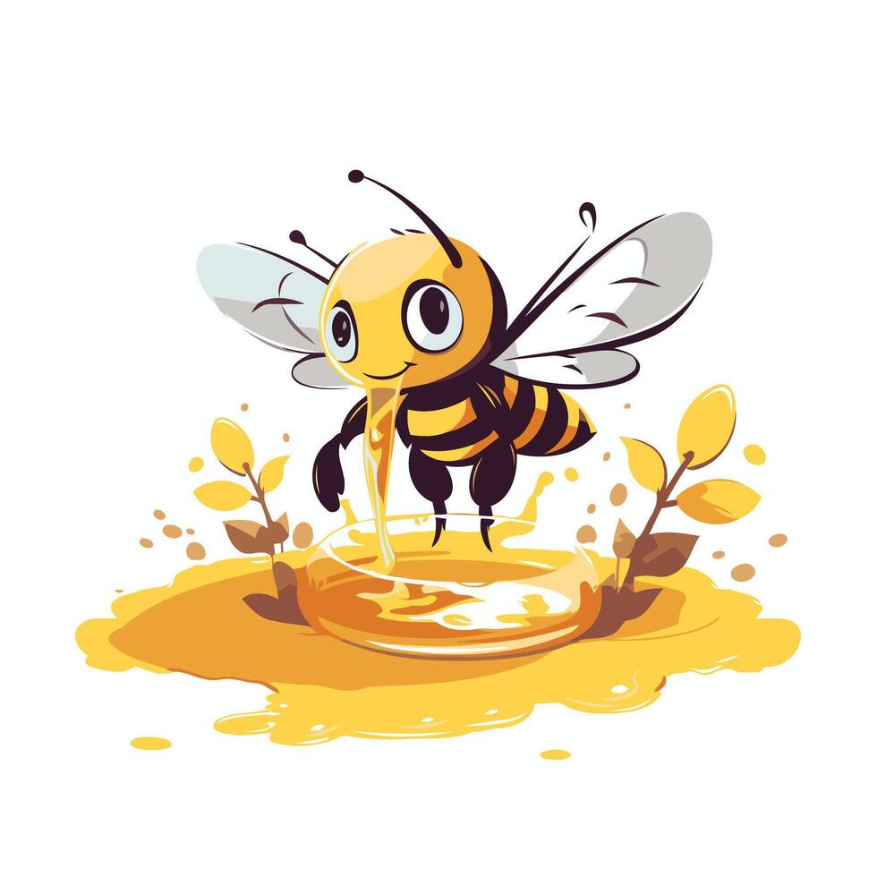 Illustration of a bee collecting honey on a golden coin illustration vector
