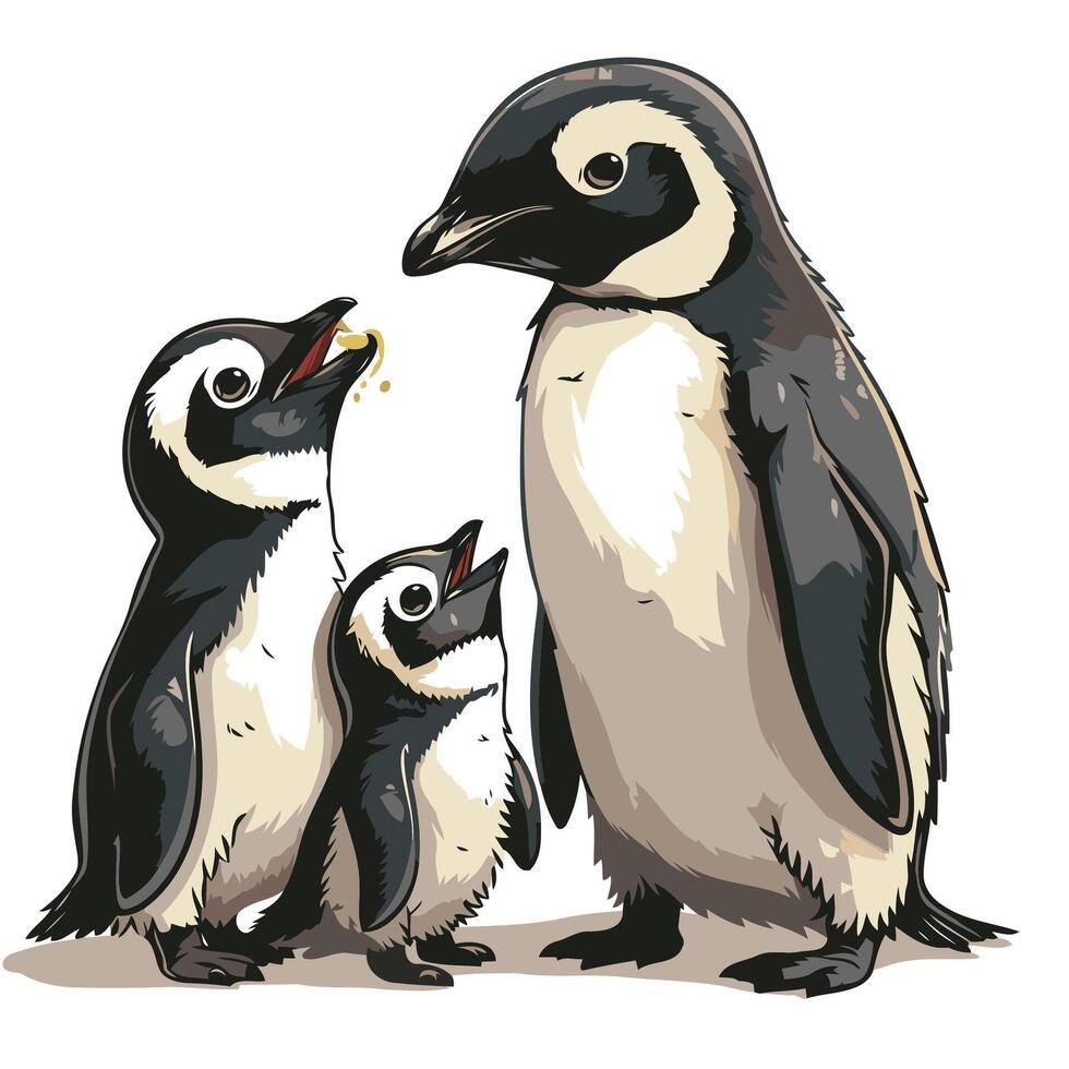 Penguin and chick illustration on a white background vector