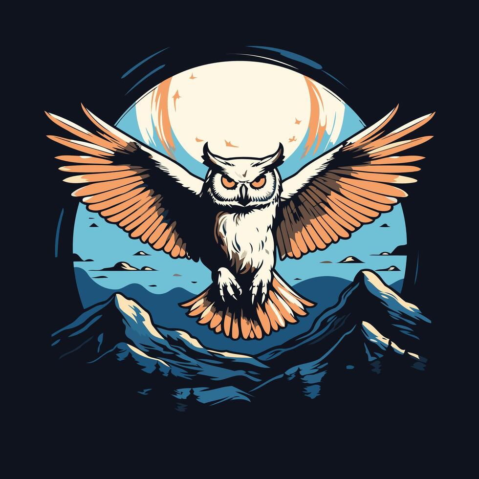 Owl flying in the sky illustration for t shirt vector