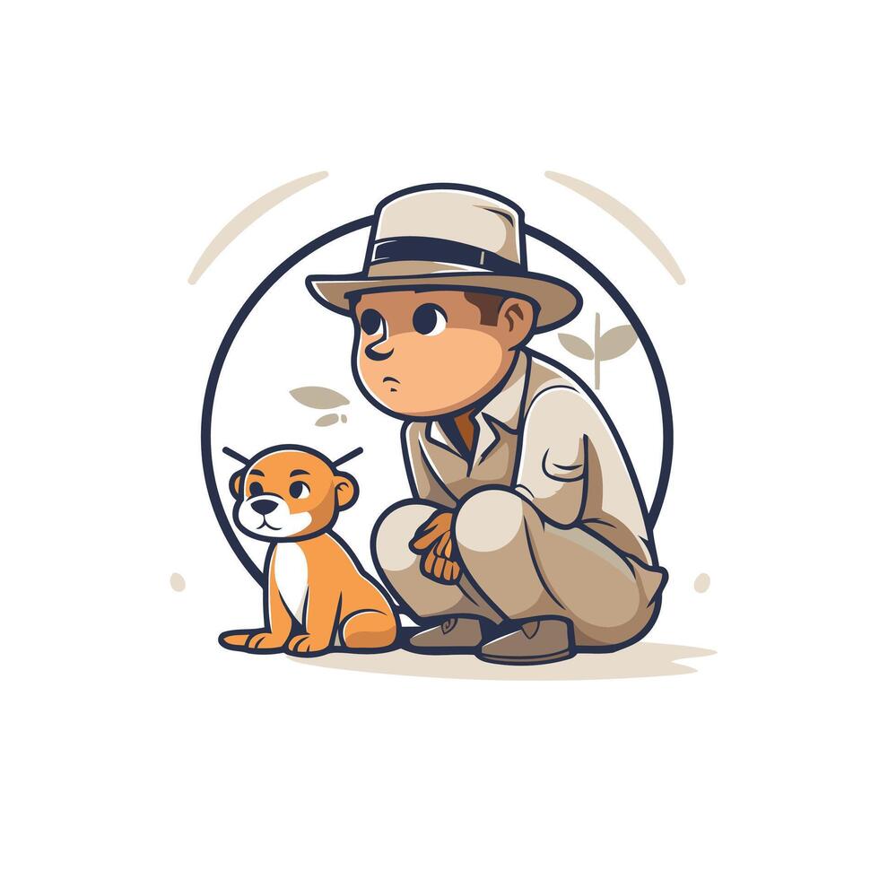 Illustration of a detective with a dog illustration in cartoon style vector