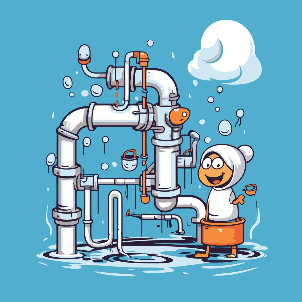 The girl washes the pipe in the bathroom illustration vector