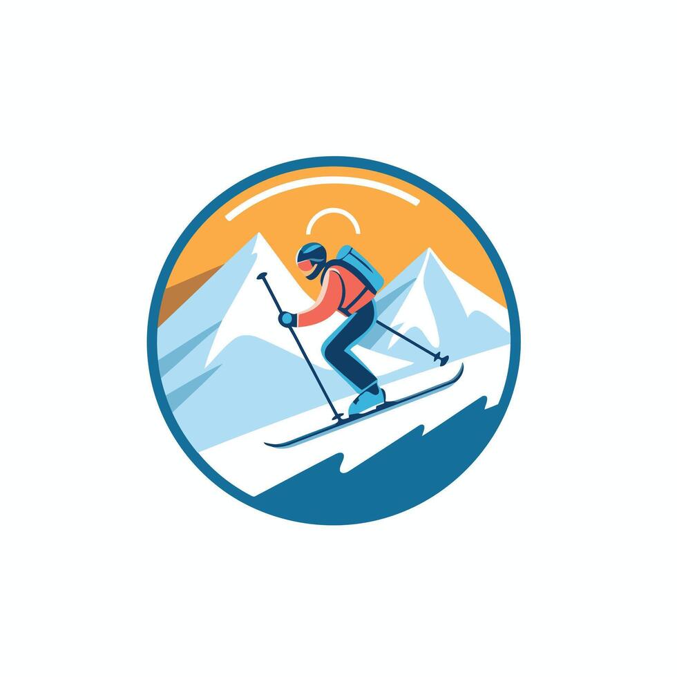 Skier logo design template Skier in mountains icon illustration vector