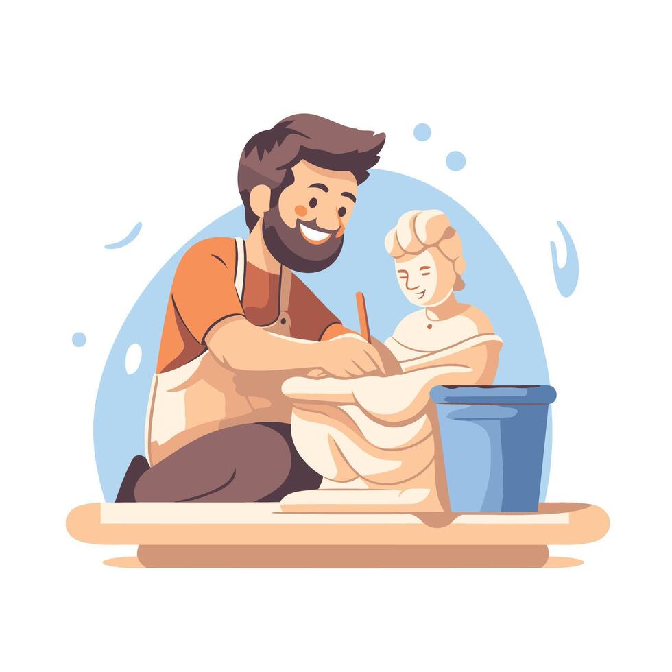 illustration of a man and a woman working in a pottery workshop vector
