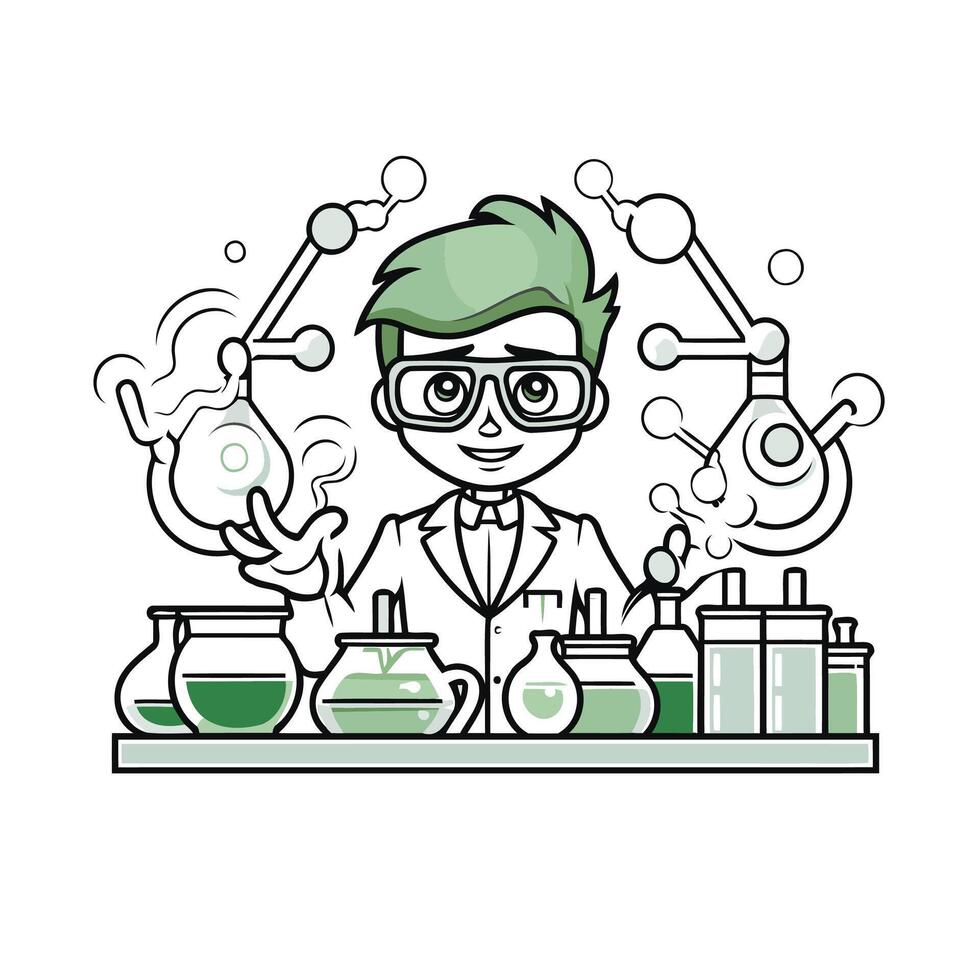 Scientist with science equipment illustration of scientist in laboratory vector