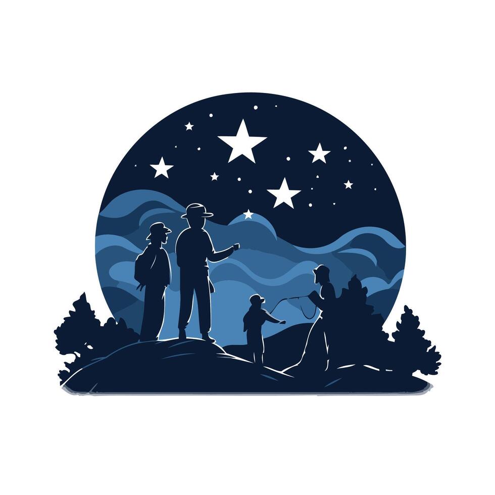 Silhouette of a family on the background of the night sky vector