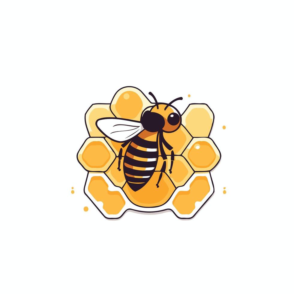 Honey bee in honeycombs illustration in flat style vector