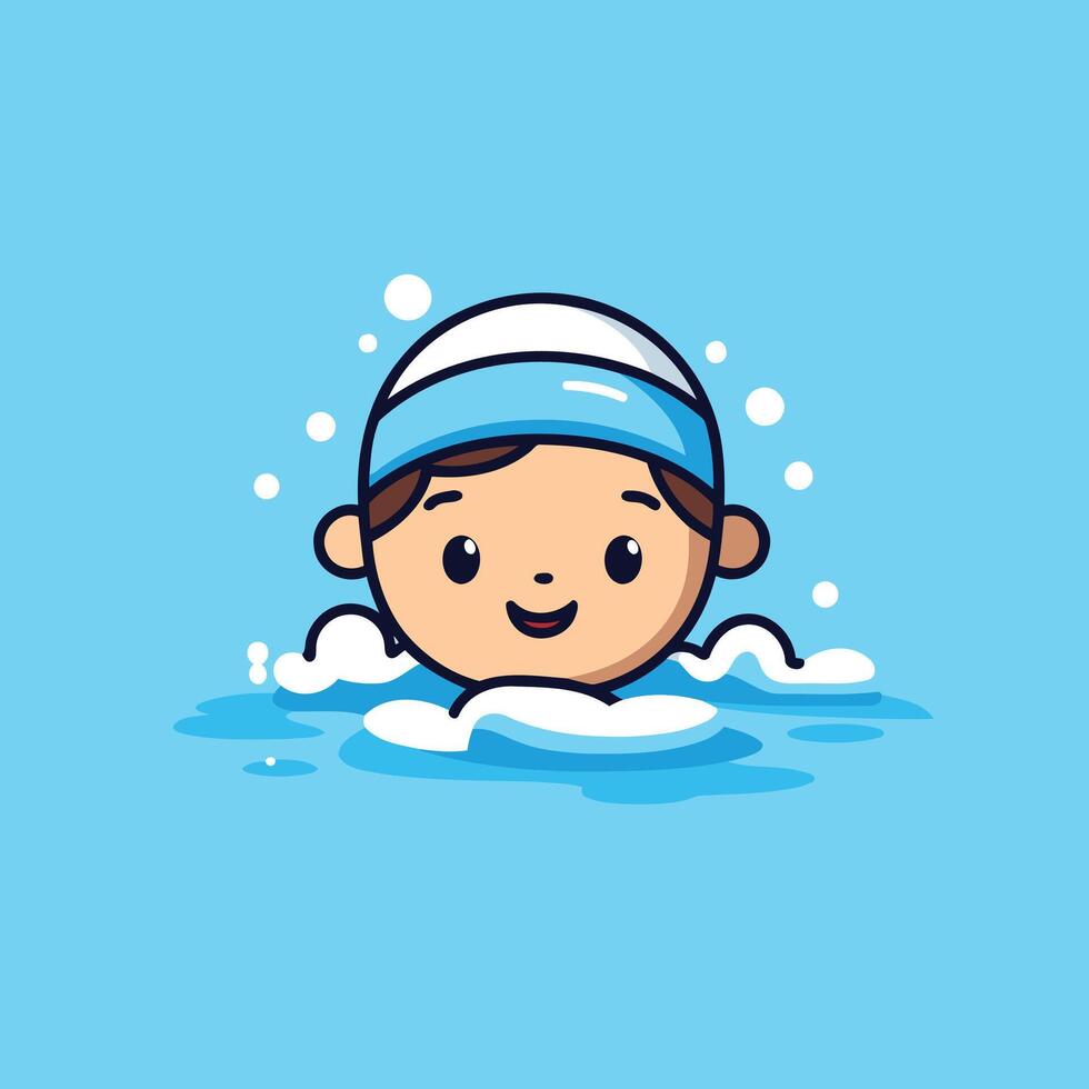 Cartoon boy swimming in the pool Cute character Flat design illustration vector