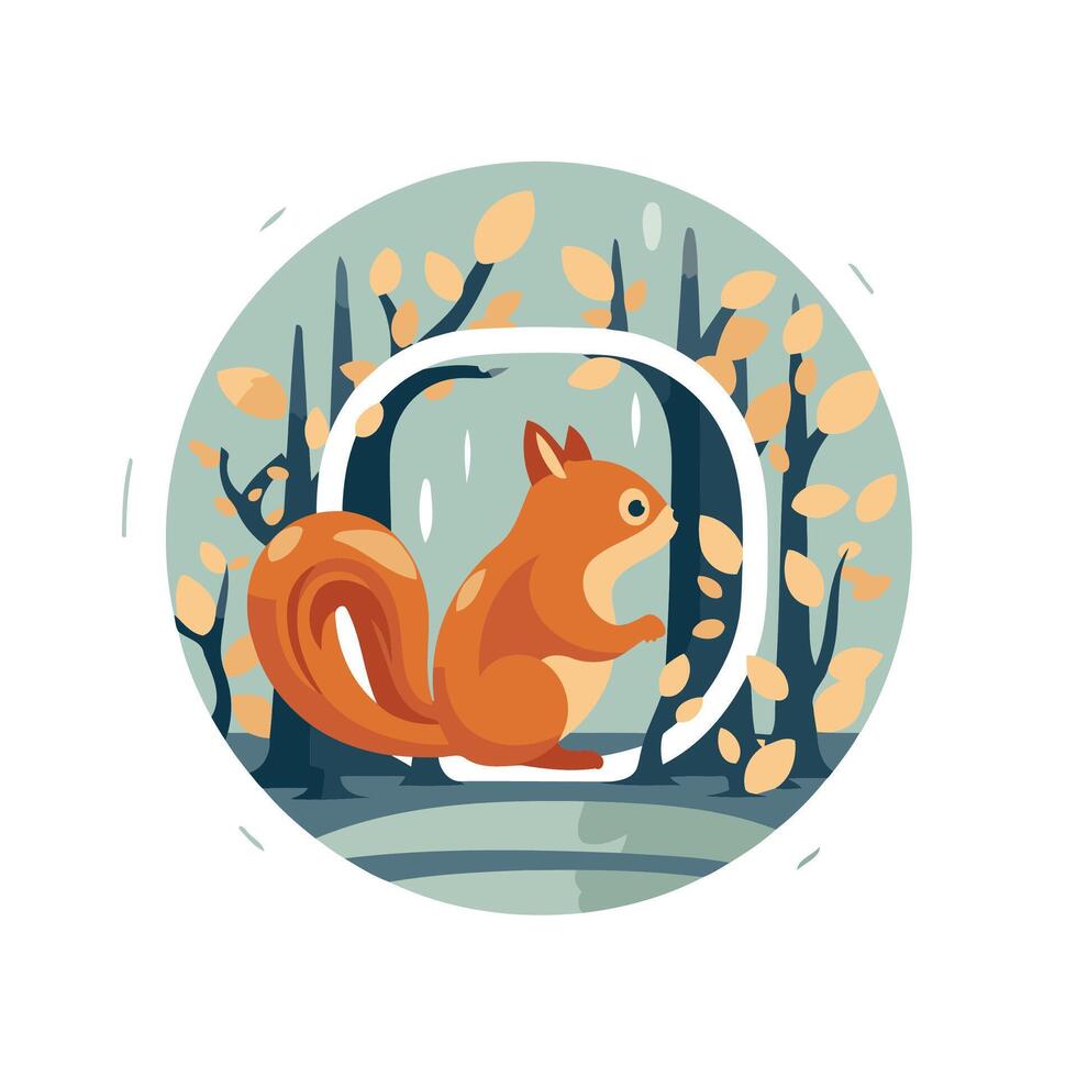 Squirrel in the forest illustration in a flat style vector