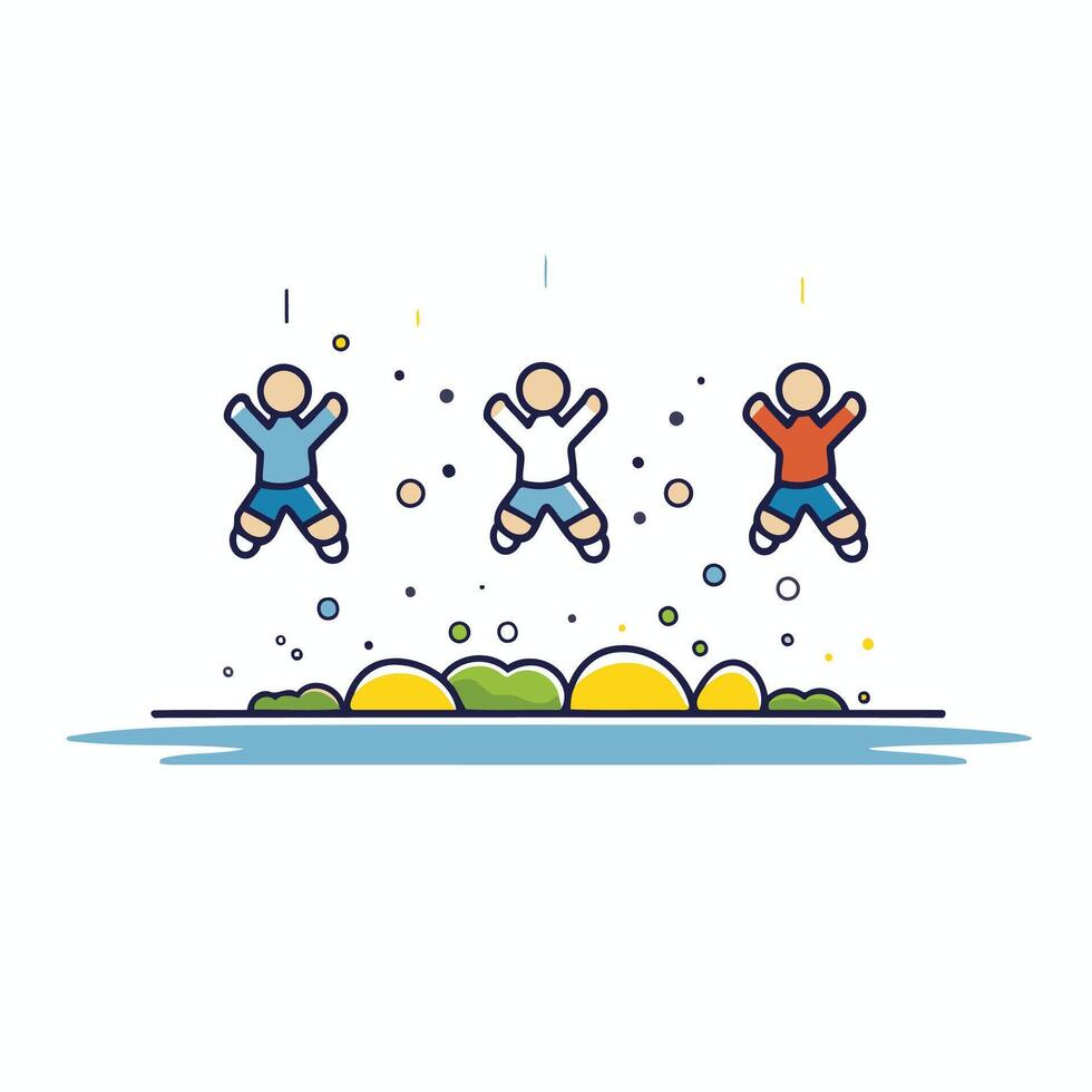 People jumping in the air illustration in flat linear style vector