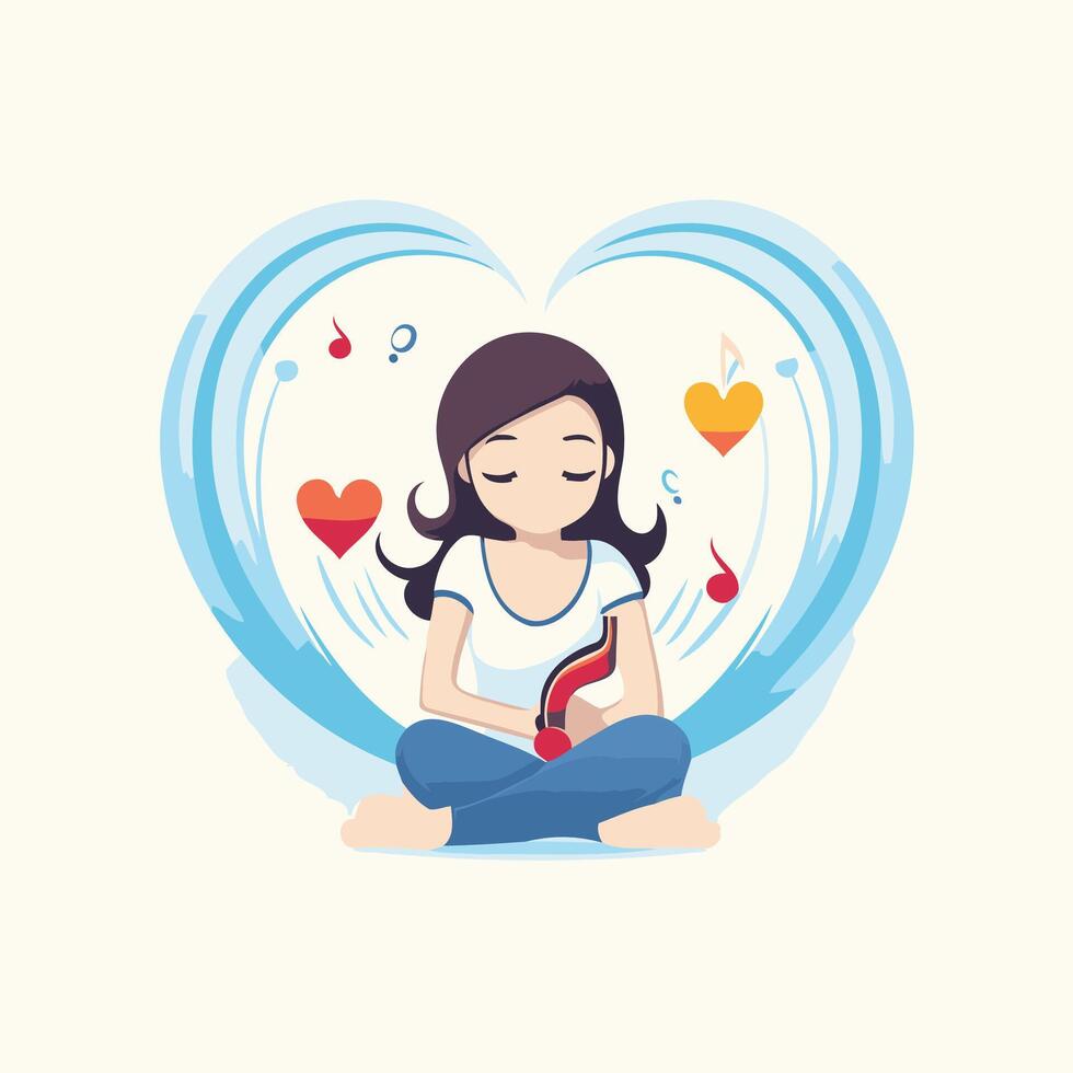 Girl meditating in lotus position illustration in flat style vector