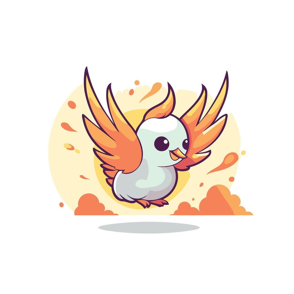 Cute cartoon bird with flying wings illustration in flat style vector