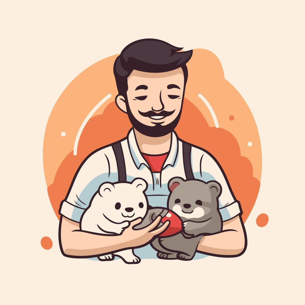 element illustration of a man holding a teddy bear and a bear vector