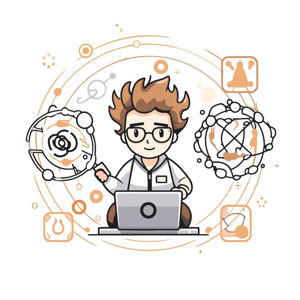 Illustration of a man working on a laptop illustration vector