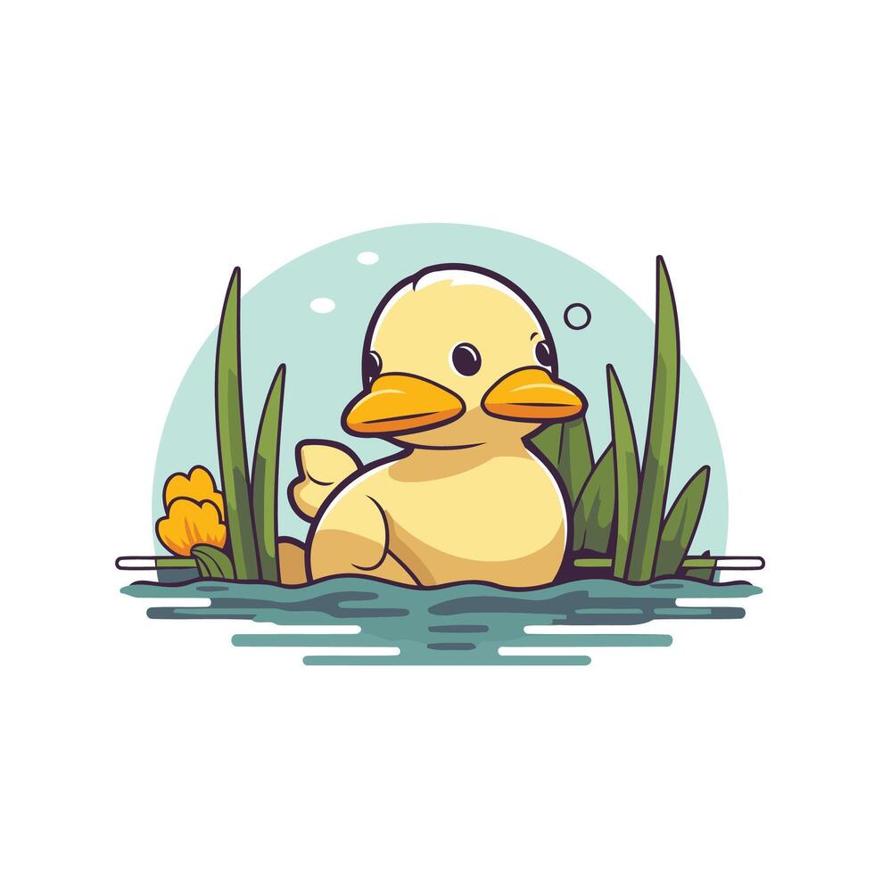 Cute little duckling swimming in the lake illustration vector