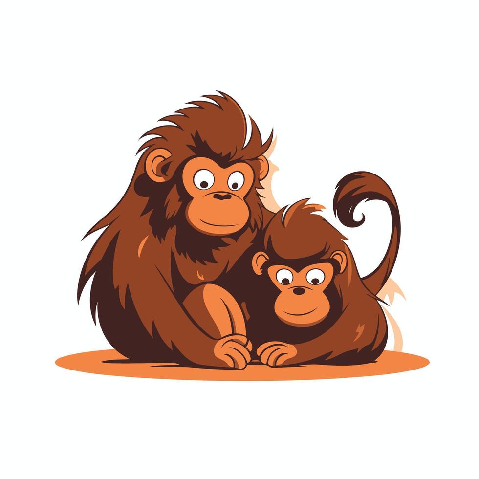 Monkey family illustration isolated on white background Mother and baby monkey vector