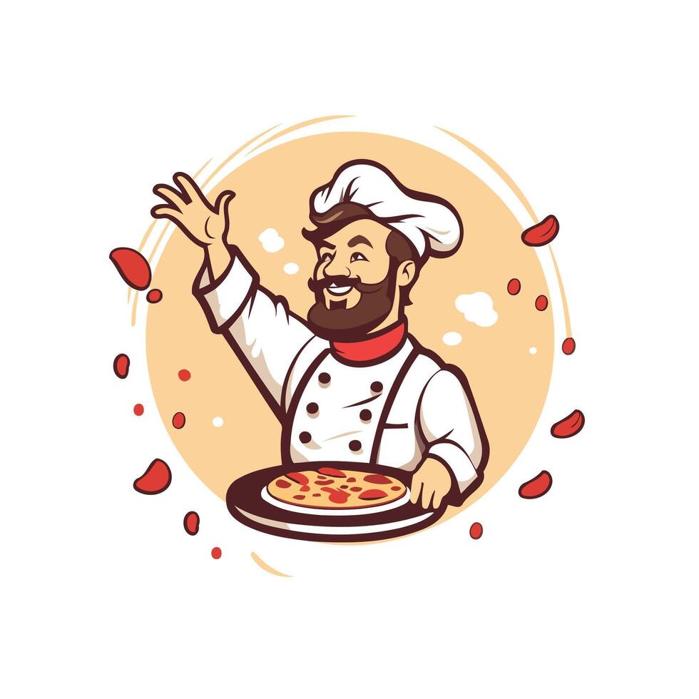 Chef with pizza illustration Isolated on white background vector