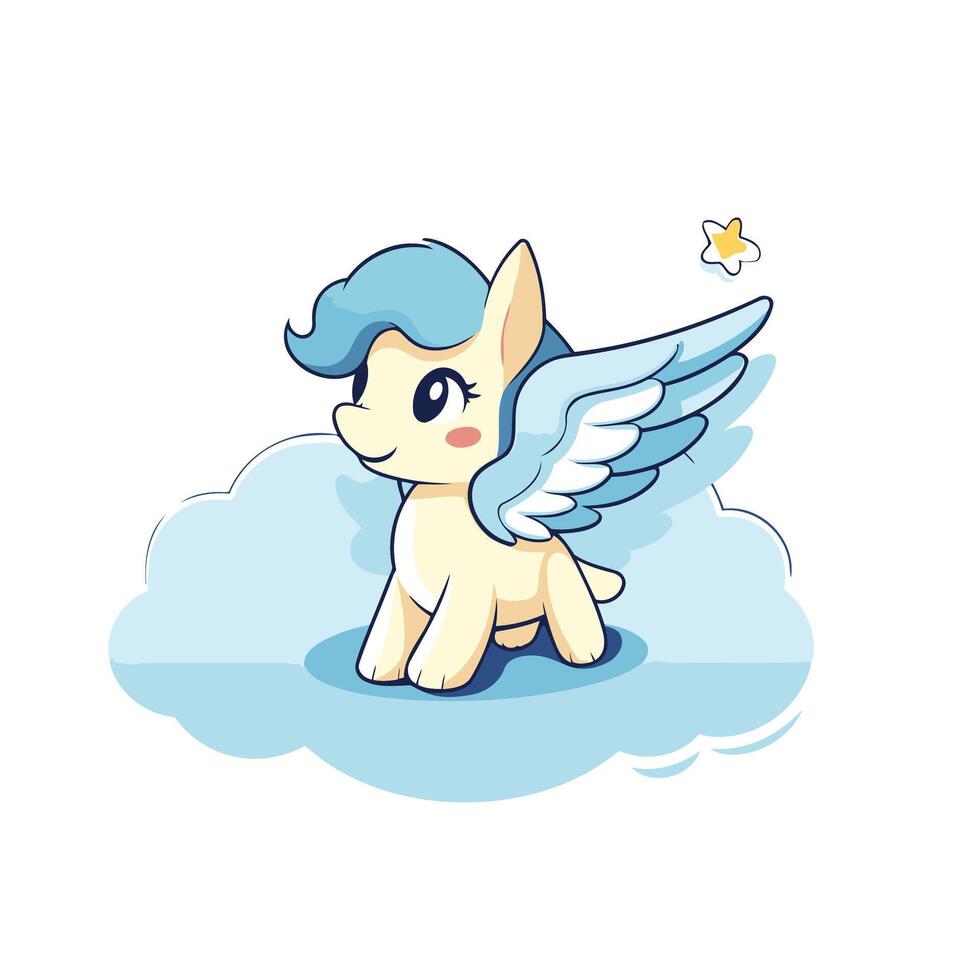 Cute little angel with wings on the cloud illustration vector