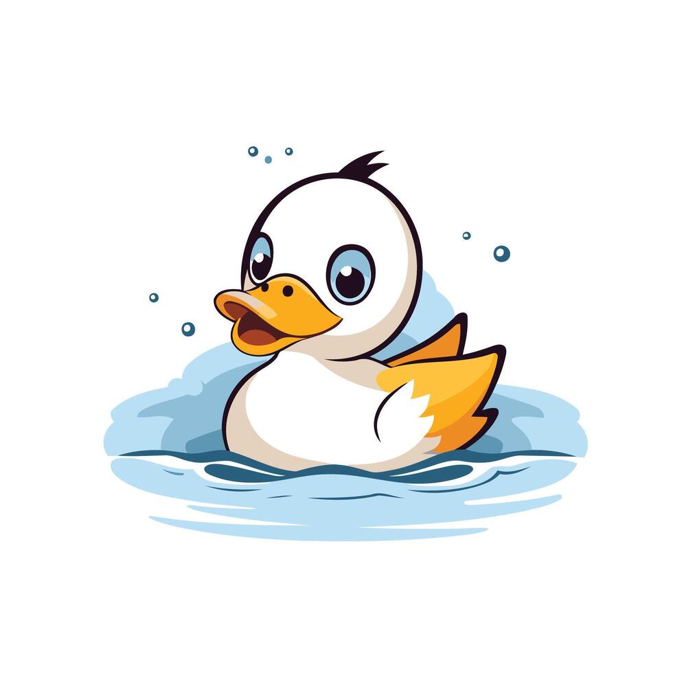 Cute cartoon duck swimming in the water illustration on white background vector
