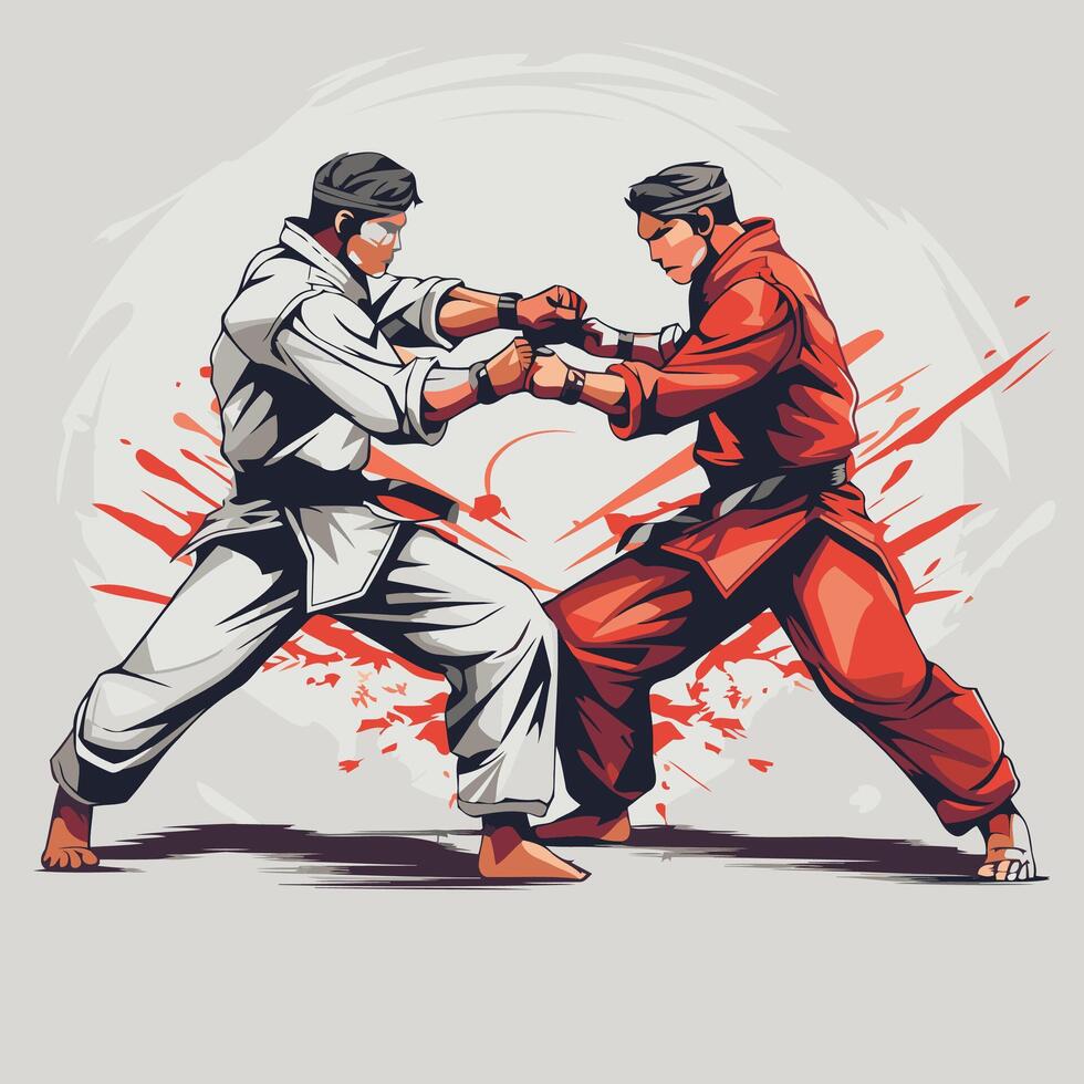 Martial arts training Two men in sportswear are fighting illustration vector