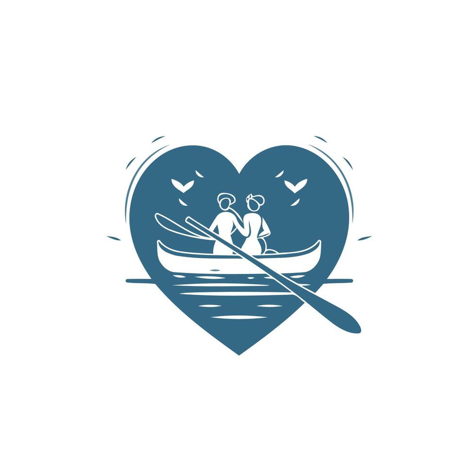 Couple in a boat with a paddle in the heart illustration vector