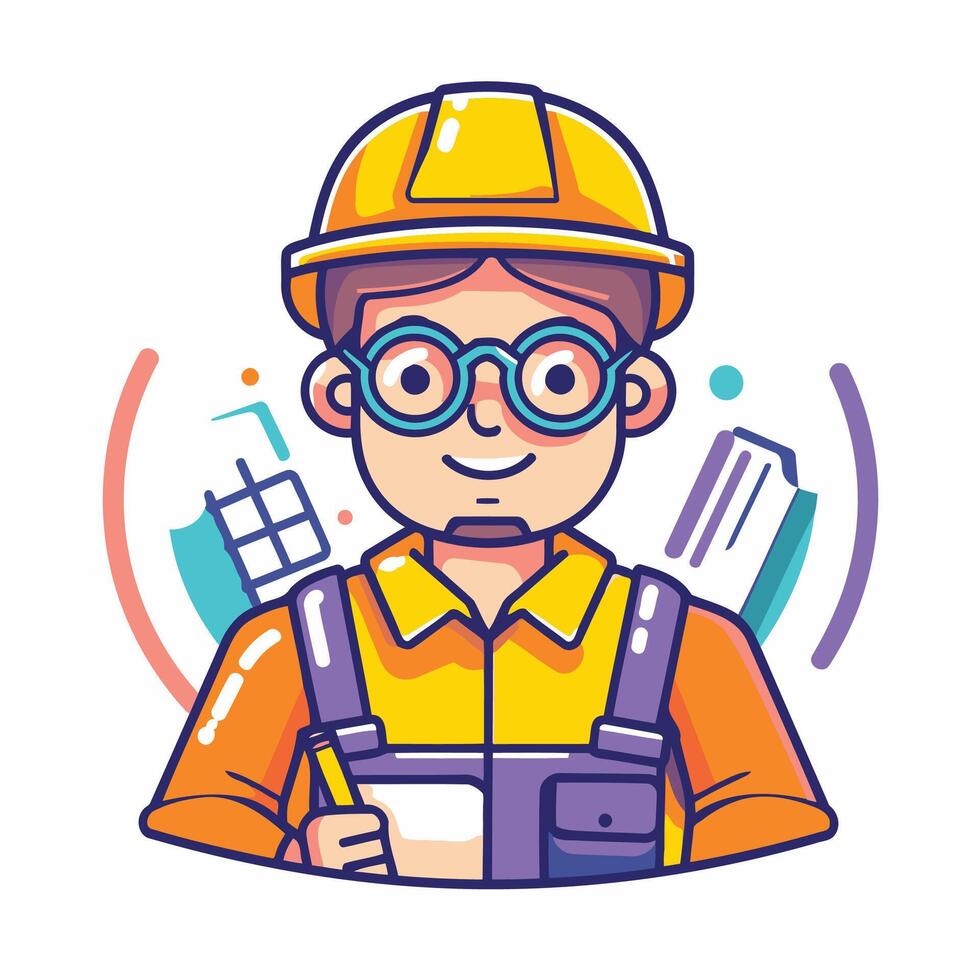 Cartoon character of construction worker in helmet and glasses illustration vector