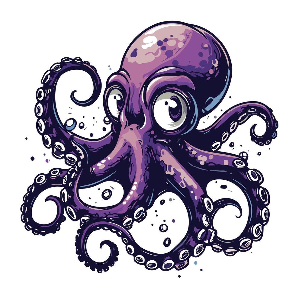 Octopus Hand drawn illustration in cartoon style Isolated on white background vector