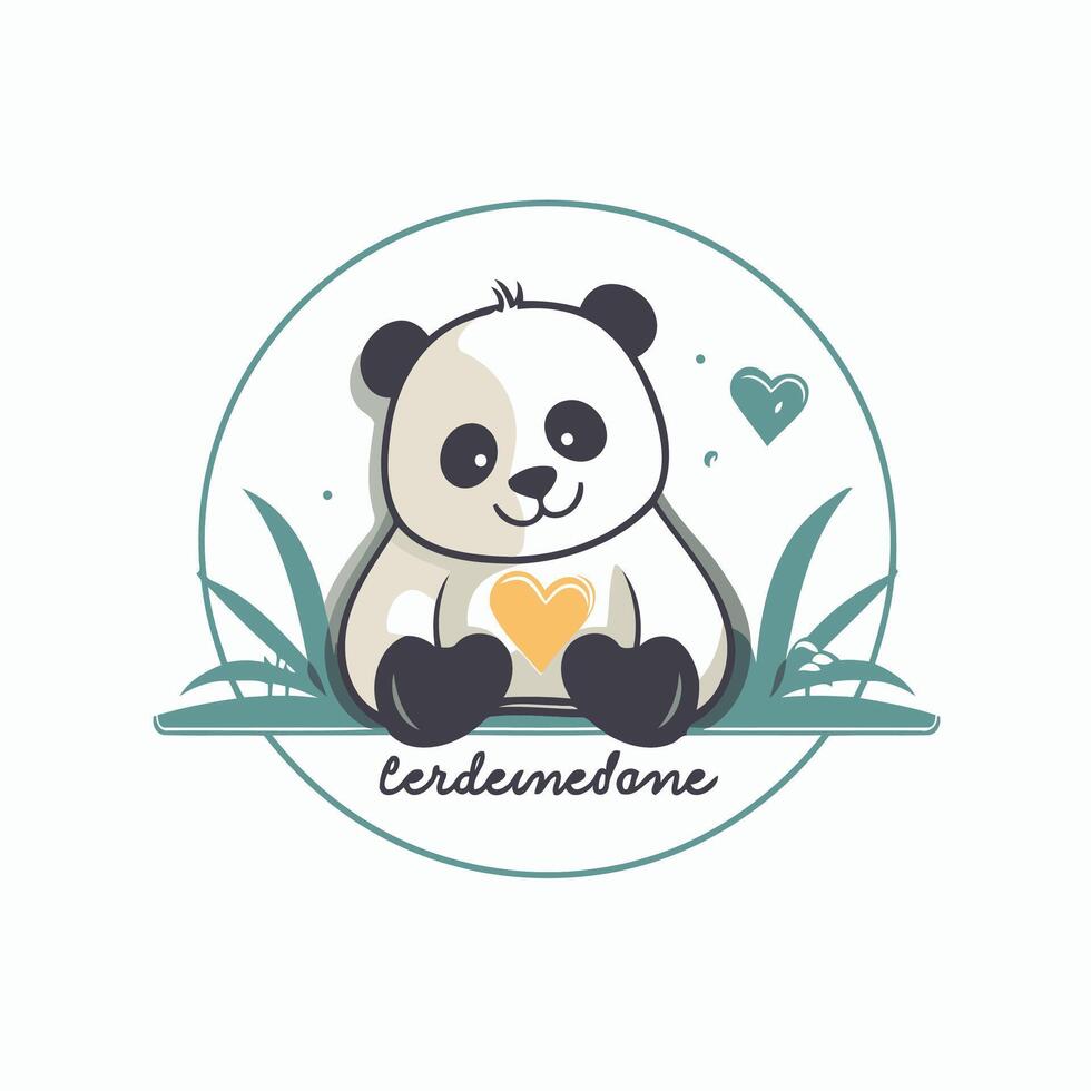 Cute panda with heart in hand illustration on white background vector