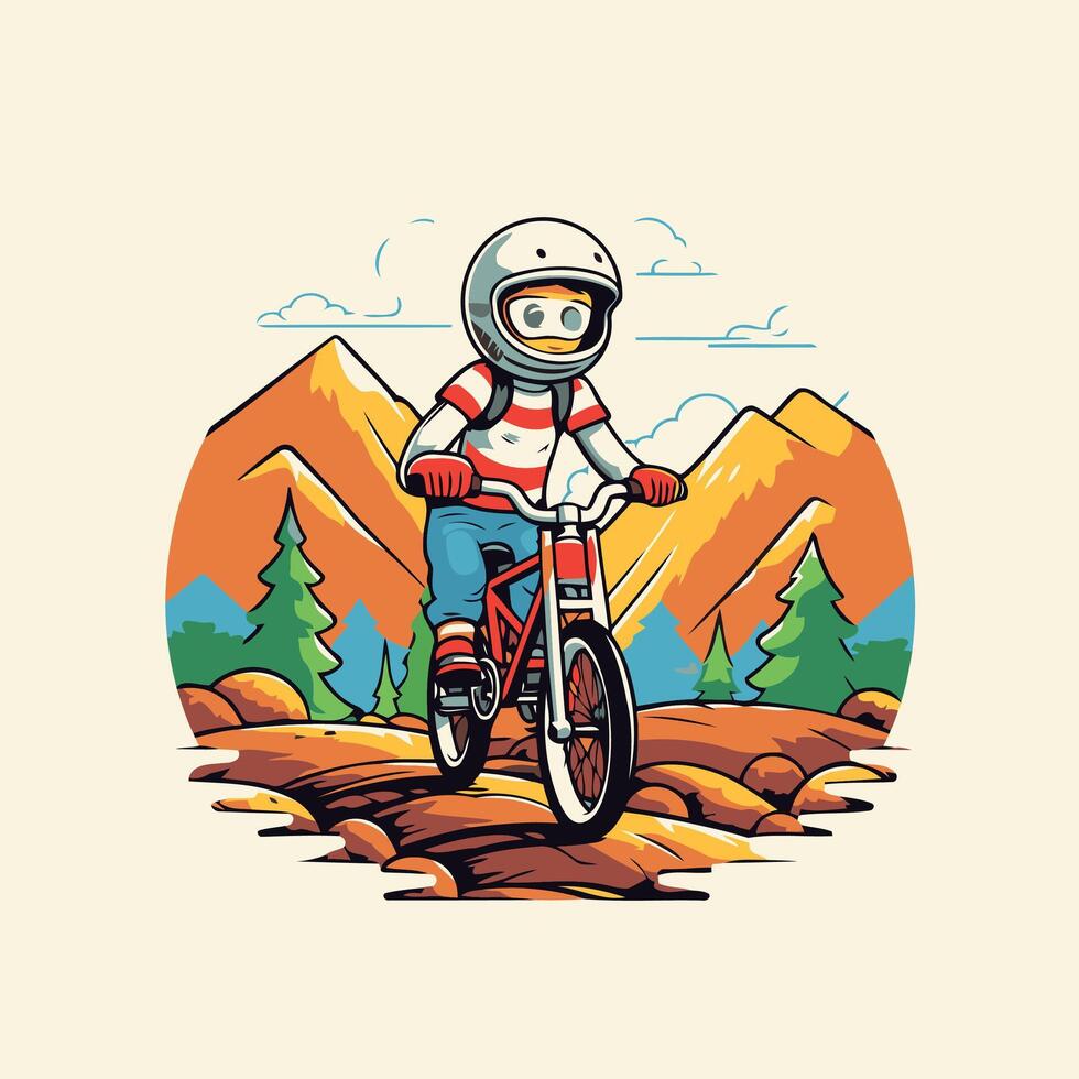 Mountain biker in helmet riding a bike illustration vector