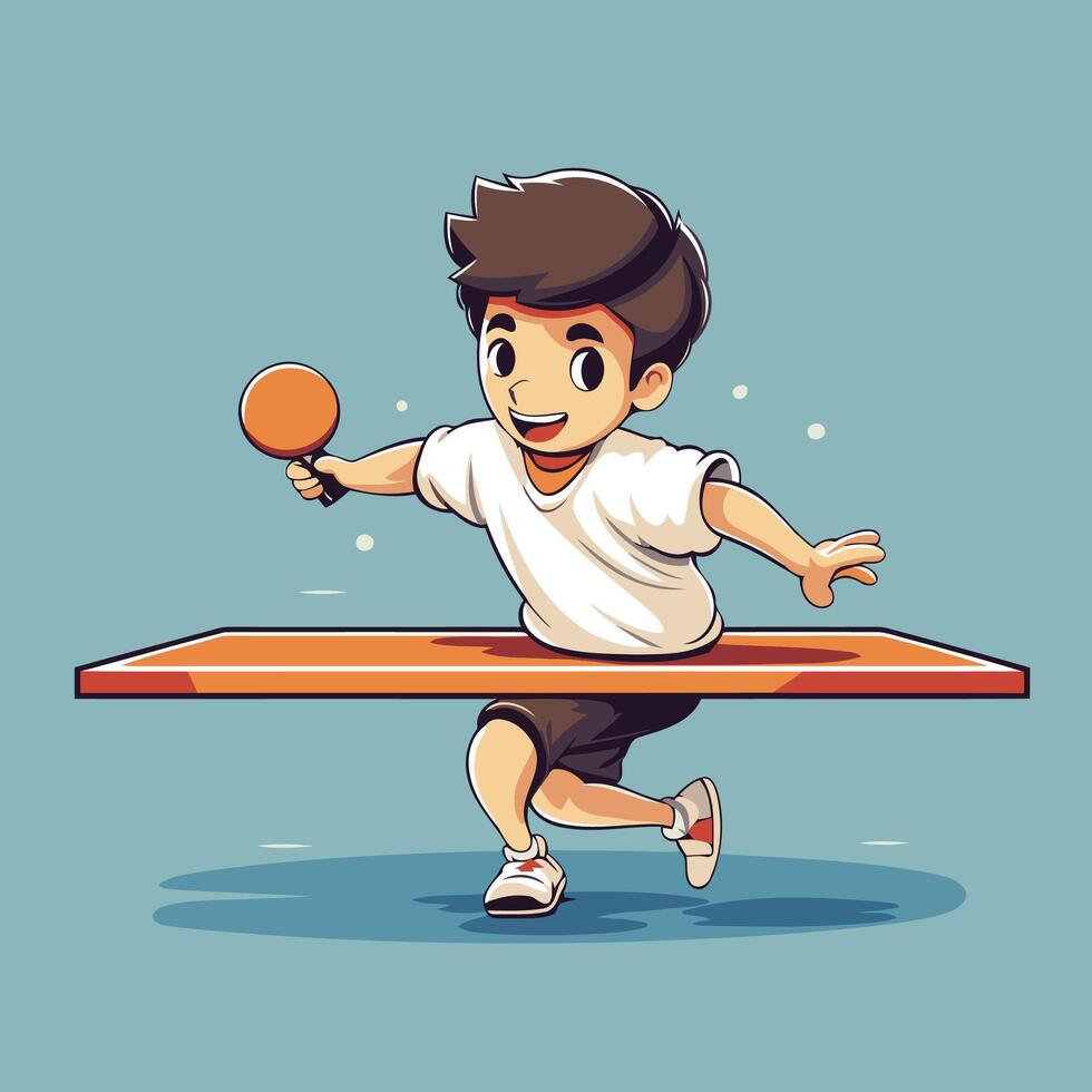 Boy playing table tennis Cartoon illustration Ideal for printing onto fabric and paper or decoration vector