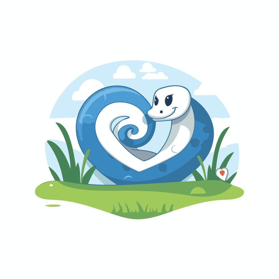 Cute cartoon snake in the grass illustration isolated on white background vector
