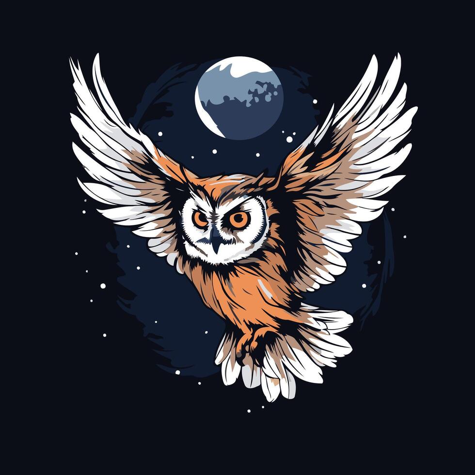 Owl flying in the night sky with moon illustration 49169489 vector art