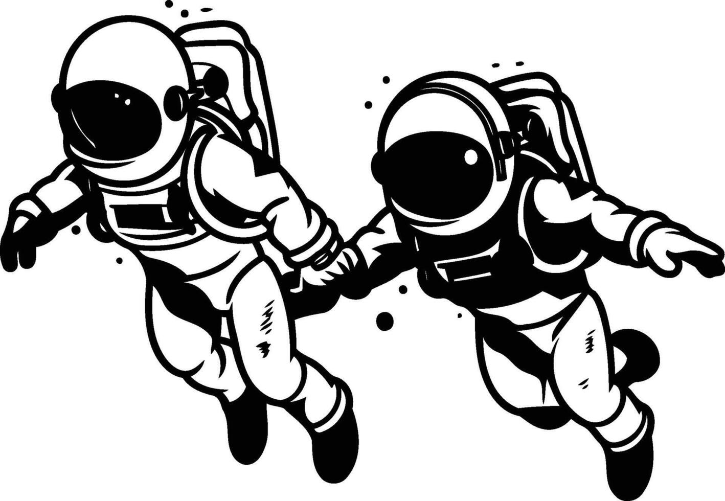 Astronaut and spaceman Black and white illustration vector