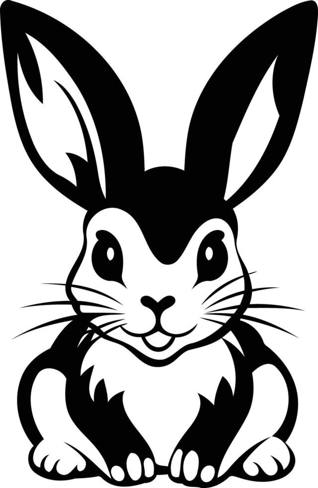 Cute cartoon bunny rabbit in a simple black and white illustration, perfect for children's books, websites, and social media vector