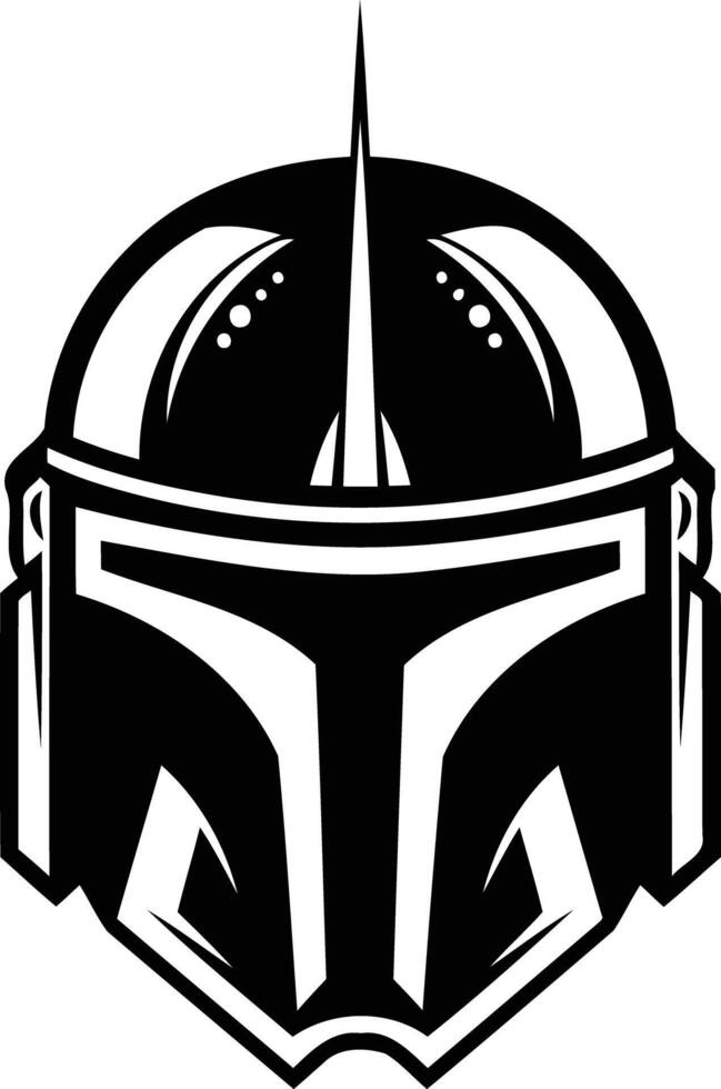 A bold and iconic black and white illustration of a mandalorian helmet, perfect for branding, logos, and graphic designs vector