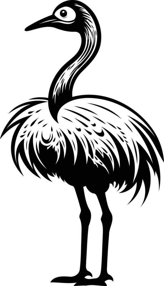 Black and white illustration of an ostrich in a bold, graphic style vector