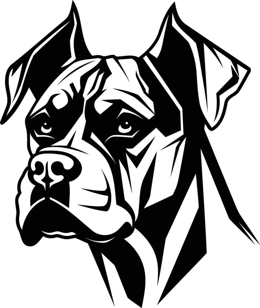 A bold and striking black and white illustration of a boxer dog's head vector