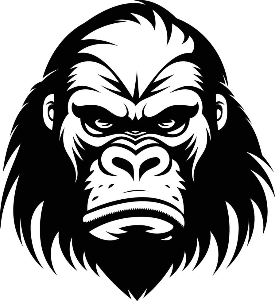 A powerful and intimidating black and white illustration of a gorilla's face vector