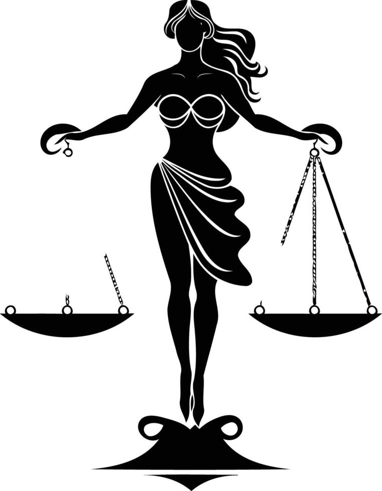 A striking silhouette of lady justice, holding the scales of justice, symbolizing fairness and law vector