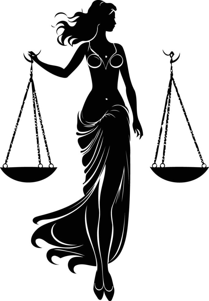 Silhouette of a woman holding scales of justice vector
