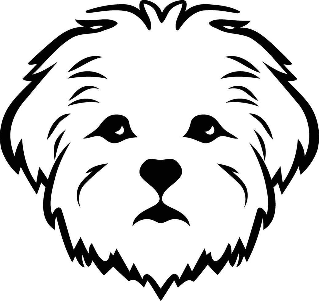 A simple yet striking black and white illustration of a maltese dog's face vector