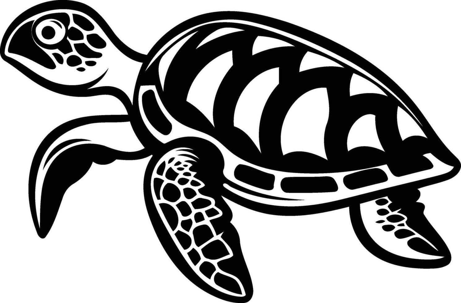 Black and white illustration of a sea turtle with intricate shell detail vector
