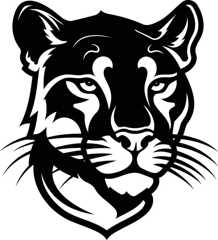 A bold, black and white illustration of a cougar's head, perfect for logos, branding, and designs needing a fierce, powerful image vector