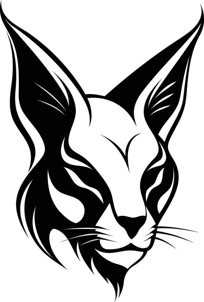 A fierce and stylized black and white illustration of a cat's head, perfect for tattoos, logos, or branding vector