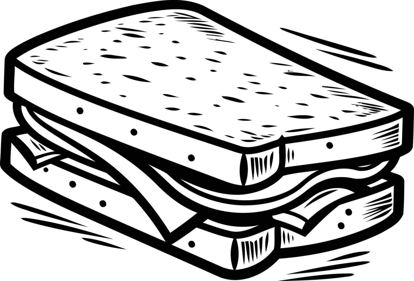 A simple, cartoon style illustration of a sandwich in black and white vector