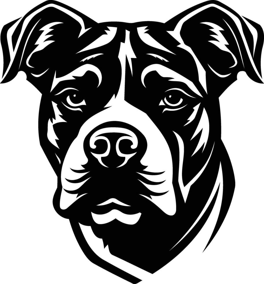 A striking black and white illustration of a pitbull's head, perfect for designs that require a bold and powerful image vector