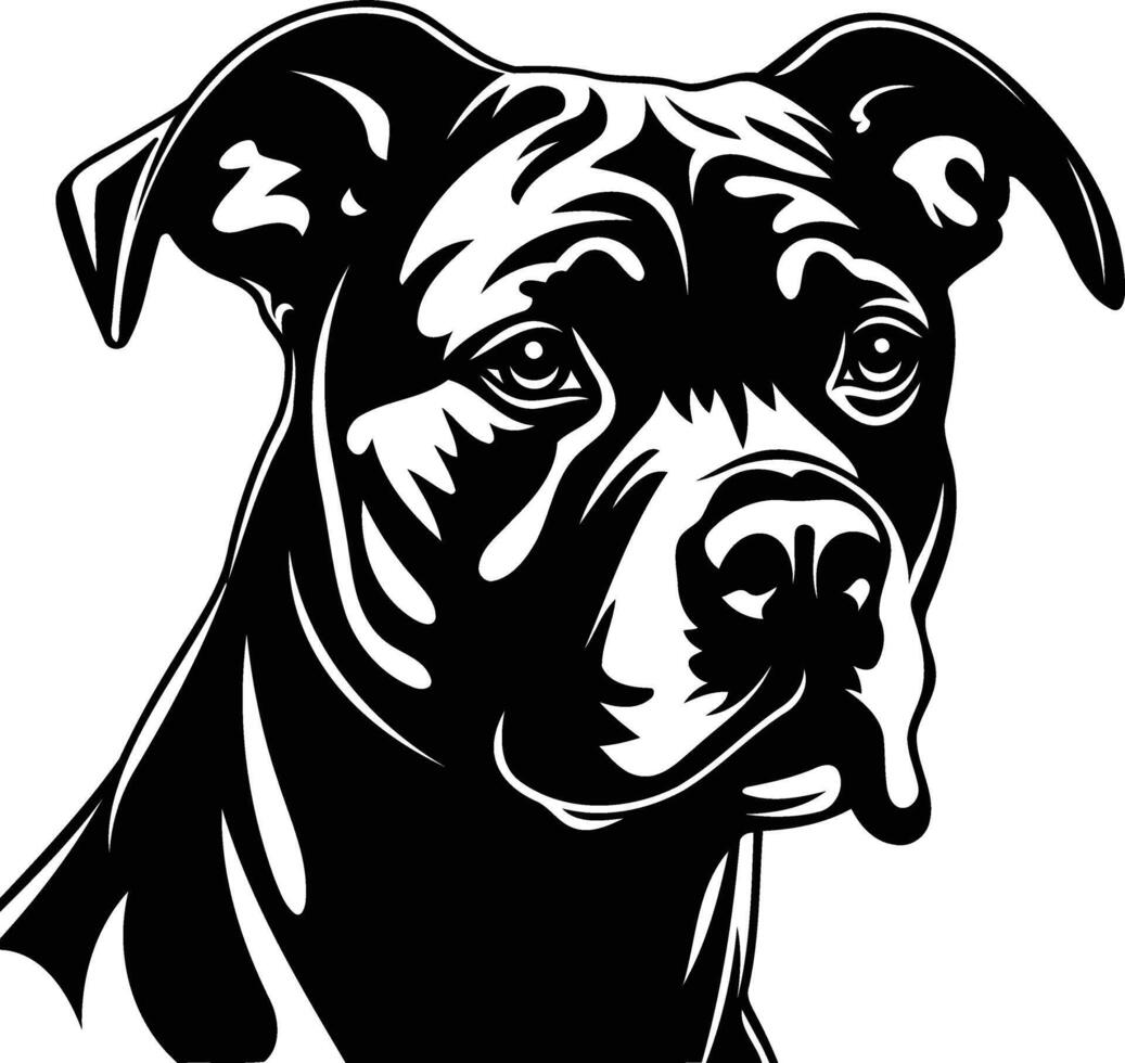 Black and white element illustration of a pit bull terrier's head, perfect for tattoos, t-shirts, and other designs vector