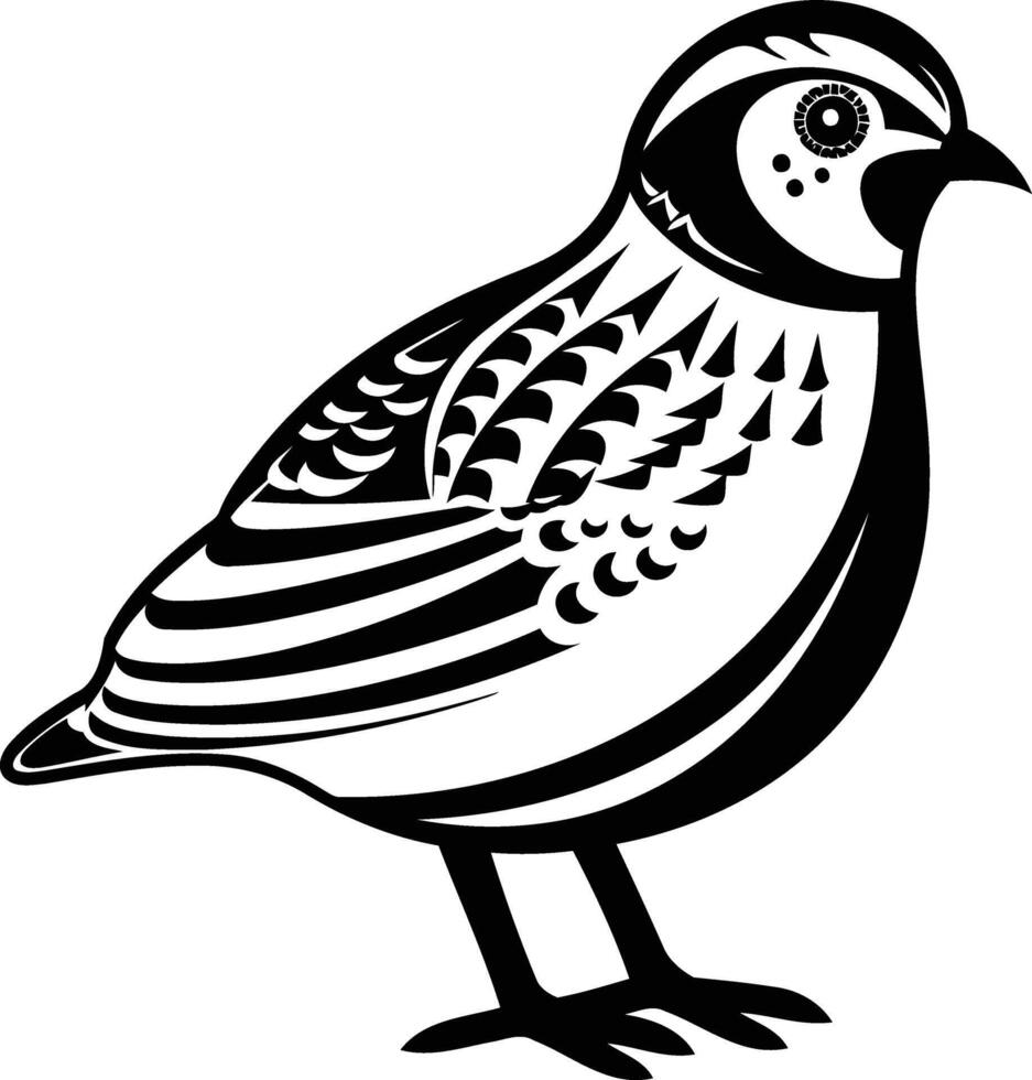 Black and white tattoo-style illustration of a quail vector