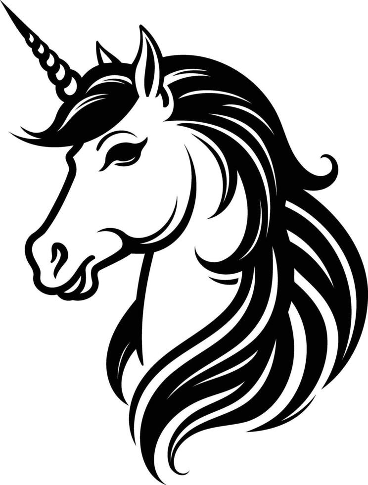 Black and white illustration of a unicorn's head in profile vector